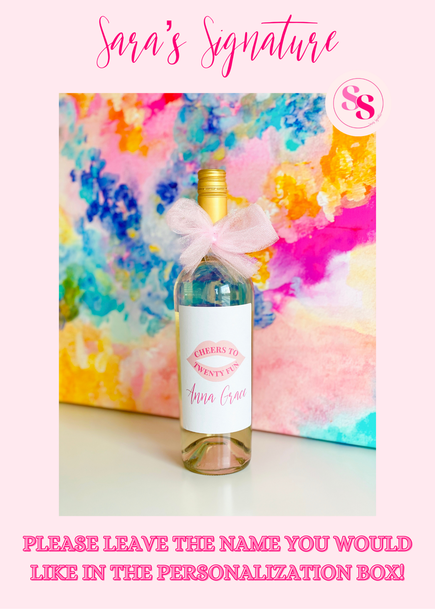 sara's signature 21st birthday custom lips wine label pink twenty fun label